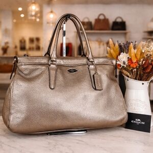 Coach Morgan Light‎ Gold Metallic Satchel Shoulder Crossbody Bag Pebble Leather